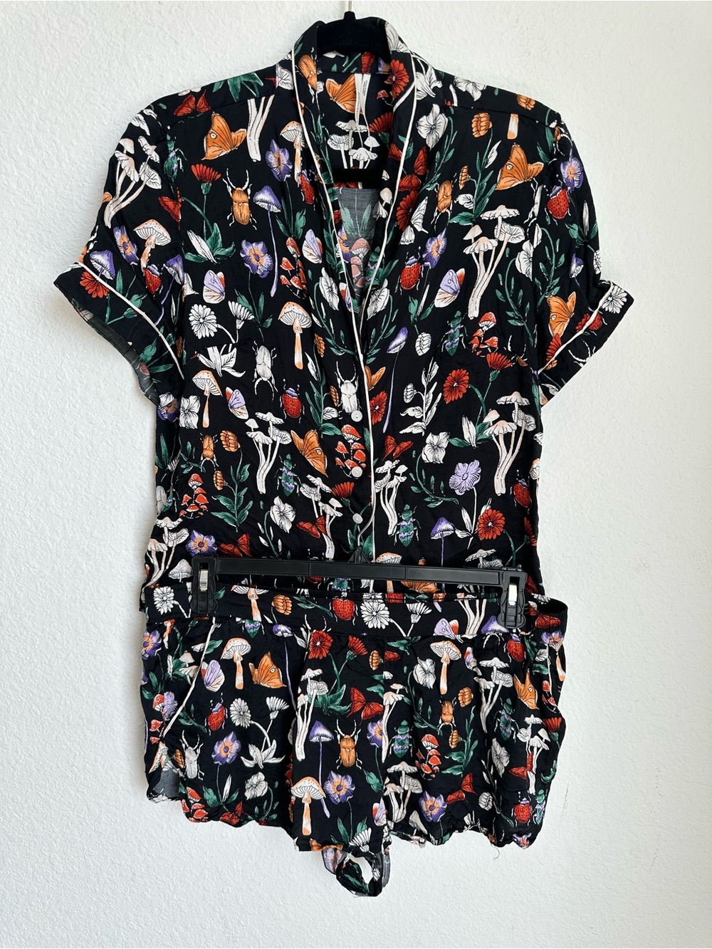 Anthropologie Silky Patterned Pajama Set Mushroom Print Top & Bottom - Picture 6 of 15